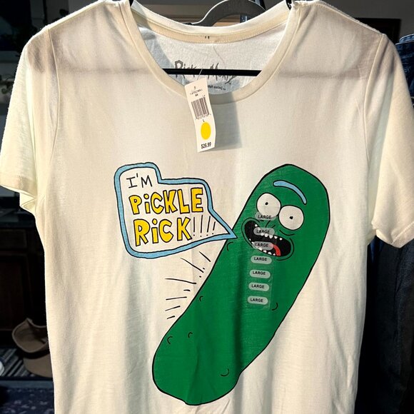 NWT Rick and Morty I'm Pickle Rick White Graphic Print Tee T-Shirt SZ Lrg - Picture 1 of 5